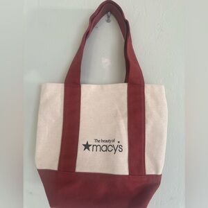 Macy's Burgundy and Cream Canvas Tote